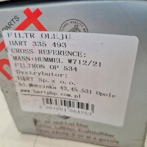 FIAT CINQUECENTO 0.7 700 FILTR OLEJU HART 335 493 FIAT CINQUECENTO 0.7 700 FILTR OLEJU HART 335 493