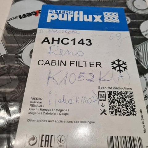 RENAULT KANGOO I FILTR KABINOWY PURFLUX AHC143 RENAULT KANGOO I FILTR KABINOWY PURFLUX AHC143
