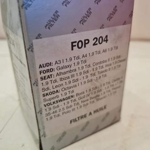 VW GOLF IV BORA 1.9 TDI FILTR OLEJU MULLER FILTER FOP 204 VW GOLF IV BORA 1.9 TDI FILTR OLEJU MULLER FILTER FOP 204