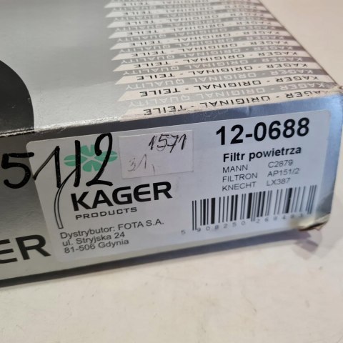 FORD FIESTA III FILTR POWIETRZA KAGER 12-0688 FORD FIESTA III FILTR POWIETRZA KAGER 12-0688