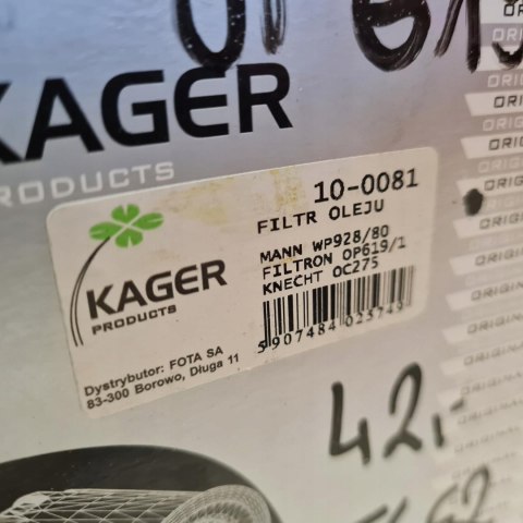 TOYOTA HIACE II III IV V VI LAND CRUISER FILTR OLEJU KAGER 10-0081