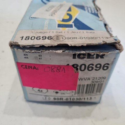 PEUGEOT 405 KLOCKI HAMULCOWE ICER 180696 PEUGEOT 405 KLOCKI HAMULCOWE ICER 180696