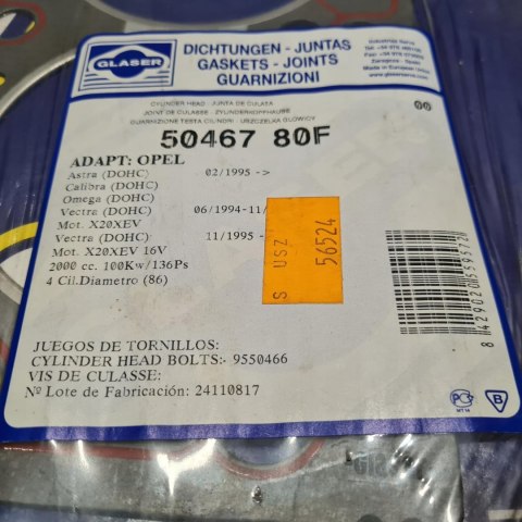OPEL ASTRA F VECTRA B OMEGA B X20XEV USZCZELKA GŁOWICY GLASER 50467 80F