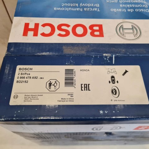 HONDA CIVIC IX TARCZE HAMULCOWE KPL BOSCH BD2152 0986479A92