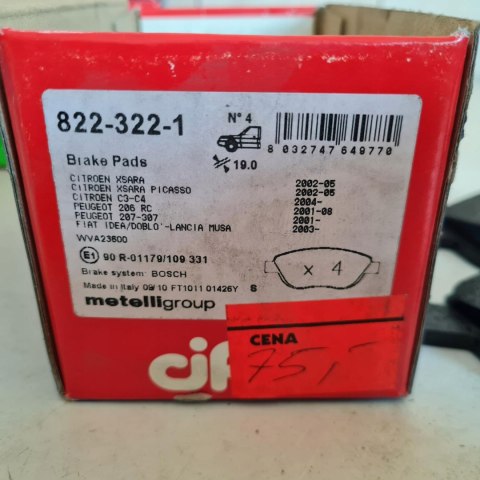 FIAT DOBLO IDEA PEUGEOT 207 307 PARTNER KLOCKI HAMULCOWE CIFAM 822-322-1 FIAT DOBLO IDEA PEUGEOT 207 307 PARTNER KLOCKI HAMULCOWE CIFAM 822-322-1