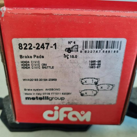 HONDA CIVIC I III V CRX I KLOCKI HAMULCOWE CIFAM 822-247-1 HONDA CIVIC I III V CRX I KLOCKI HAMULCOWE CIFAM 822-247-1