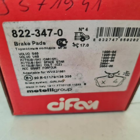MITSUBISHI CARISMA VOLVO V40 S40 KLOCKI HAMULCOWE CIFAM 822-347-0 MITSUBISHI CARISMA VOLVO V40 S40 KLOCKI HAMULCOWE CIFAM 822-347-0