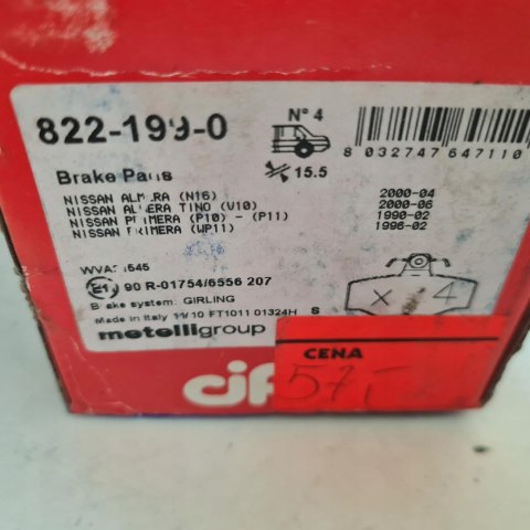 NISSAN ALMERA N16 PRIMERA P11 KLOCKI HAMULCOWE CIFAM 822-199-0 NISSAN ALMERA N16 PRIMERA P11 KLOCKI HAMULCOWE CIFAM 822-199-0