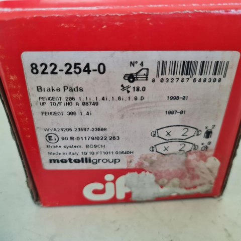 PEUGEOT 206 306 KLOCKI HAMULCOWE CIFAM 822-254-0 PEUGEOT 206 306 KLOCKI HAMULCOWE CIFAM 822-254-0
