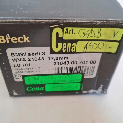 BMW SERIA 3 E36 E46 KLOCKI HAMULCOWE BRECK 21643 00 701 00 BMW SERIA 3 E36 E46 KLOCKI HAMULCOWE BRECK 21643 00 701 00