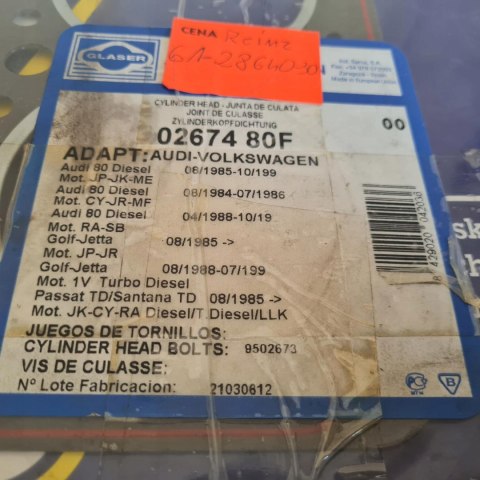 AUDI 80 VOLKSWAGEN GOLF II JETTA II USZCZELKA GŁOWICY GLASER 02674 80F