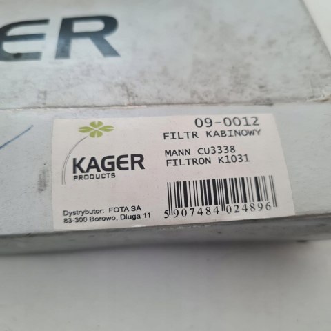 BMW SERIA 5 E34 FILTR KABINOWY KAGER 09-0012 BMW SERIA 5 E34 FILTR KABINOWY KAGER 09-0012