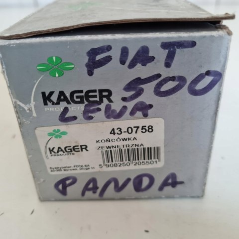 FIAT 500 PANDA KOŃCÓWKA DRĄŻKA KIEROWNICZEGO KAGER 43-0758 FIAT 500 PANDA KOŃCÓWKA DRĄŻKA KIEROWNICZEGO KAGER 43-0758