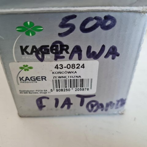 FIAT 500 PANDA KOŃCÓWKA DRĄŻKA KIEROWNICZEGO KAGER 43-0824 FIAT 500 PANDA KOŃCÓWKA DRĄŻKA KIEROWNICZEGO KAGER 43-0824