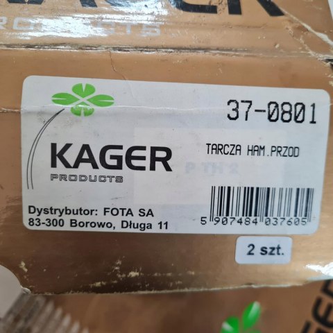 MAZDA 626 II TARCZA HAMULCOWA KOMPLET KAGER 37-0801 MAZDA 626 II TARCZA HAMULCOWA KOMPLET KAGER 37-0801