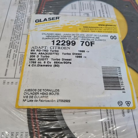 CITROEN BX 1.8 TD USZCZELKA GŁOWICY GLASER 12299 70F CITROEN BX 1.8 TD USZCZELKA GŁOWICY GLASER 12299 70F