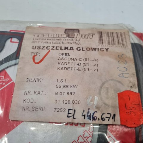 OPEL ASCONA C KADETT E USZCZELKA GŁOWICY TMT TESNILA 607992 OPEL ASCONA C KADETT E USZCZELKA GŁOWICY TMT TESNILA 607992