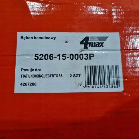 FIAT UNO CINQUECENTO BĘBNY HAMULCOWE KOMPLET 4MAX 5206-15-0003P FIAT UNO CINQUECENTO BĘBNY HAMULCOWE KOMPLET 4MAX 5206-15-0003P