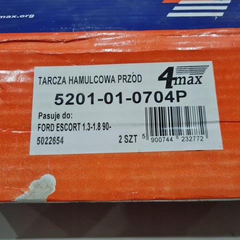 FORD ESCORT 1.3-1.8 90- TARCZE HAMULCOWE PRZÓD KOMPLET 4MAX 5201-01-0704P FORD ESCORT 1.3-1.8 90- TARCZE HAMULCOWE PRZÓD KOMPLET 4MAX 5201-01-0704P